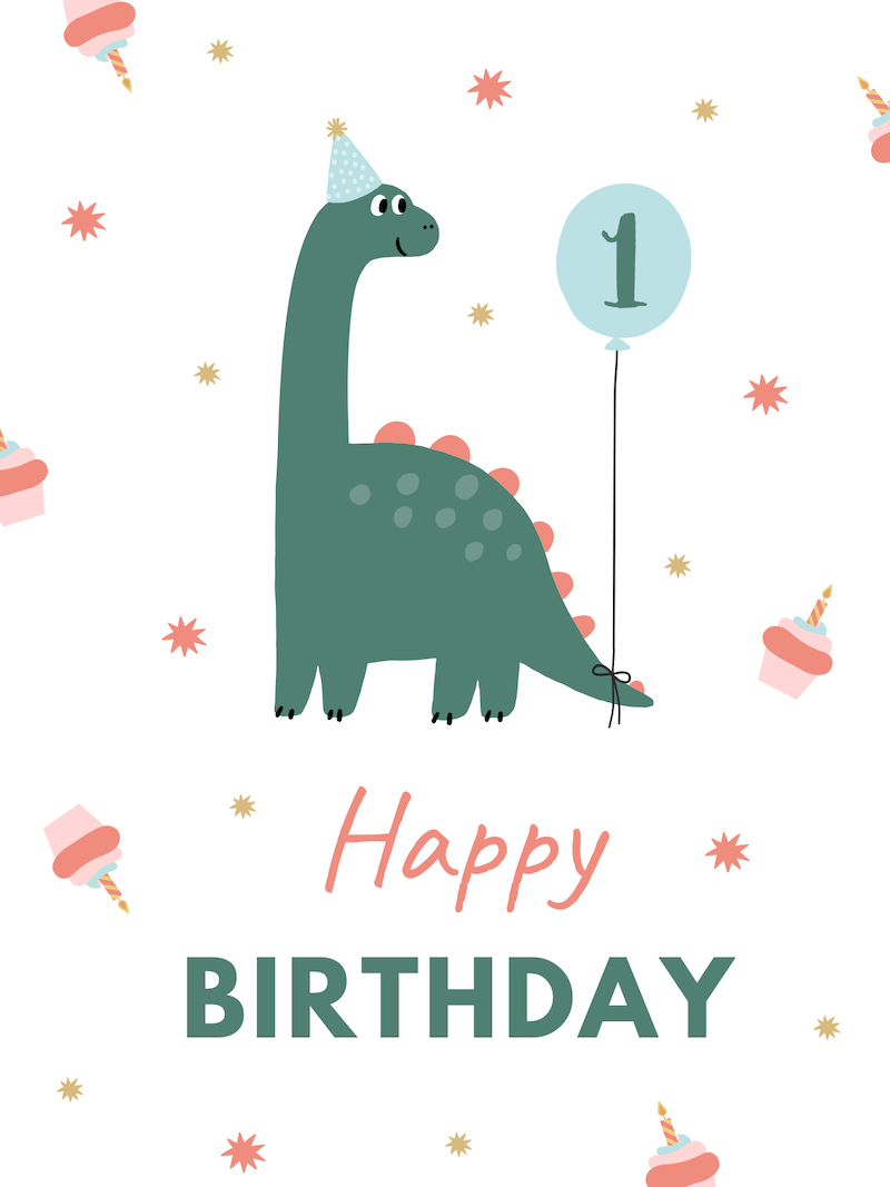 Dinosaur 1st Birthday Card